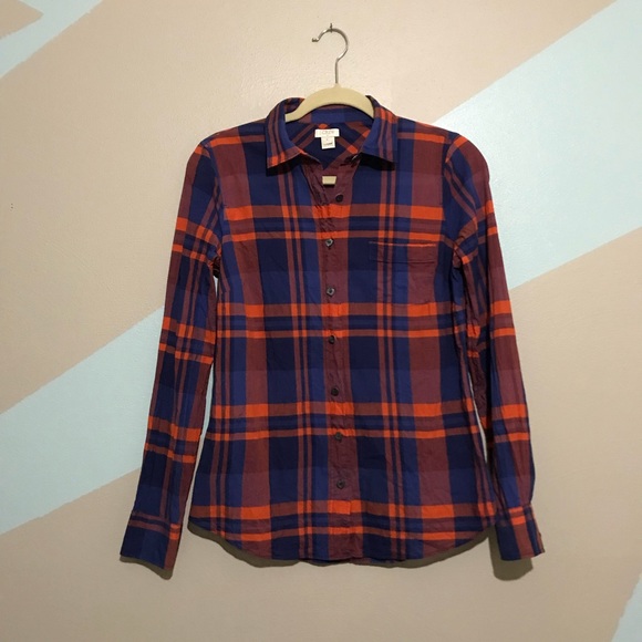 J. Crew Factory Tops - J. Crew Blue & Orange Plaid Button Down Shirt S